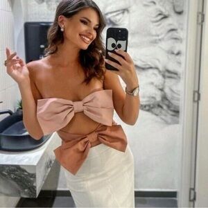 Zara NWT cut out bow taffeta top